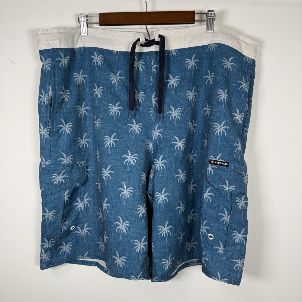 Airwalk Swim Trunk Short Men's XL Palm Tree Blue White Casual Summer